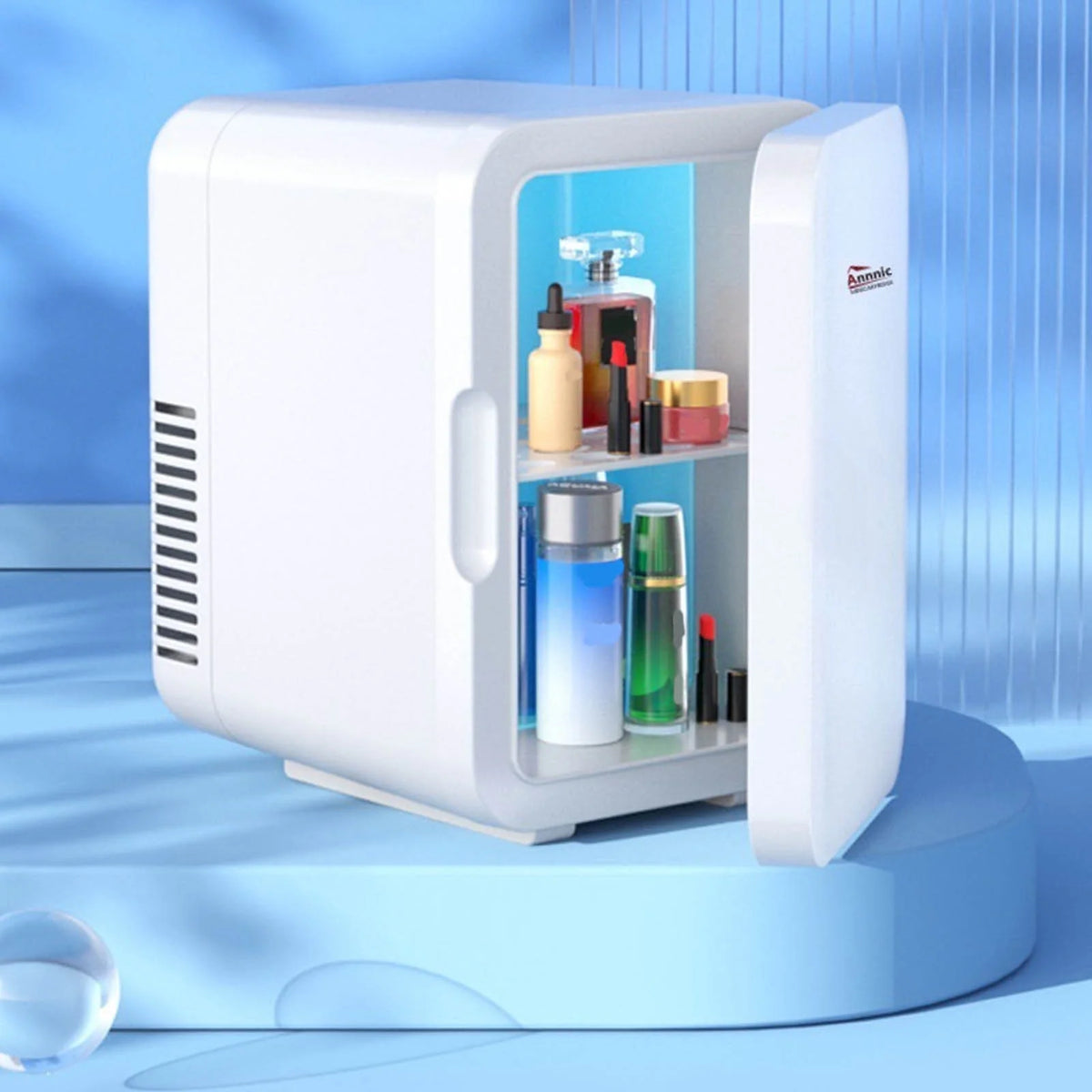 6L Mini Fridge for Bedroom - Car, Office Desk & College Dorm Room - 12v Portable Cooler & Warmer for Food, Drinks, Skincare, Beauty & Makeup - AC/DC Small Refrigerator Red