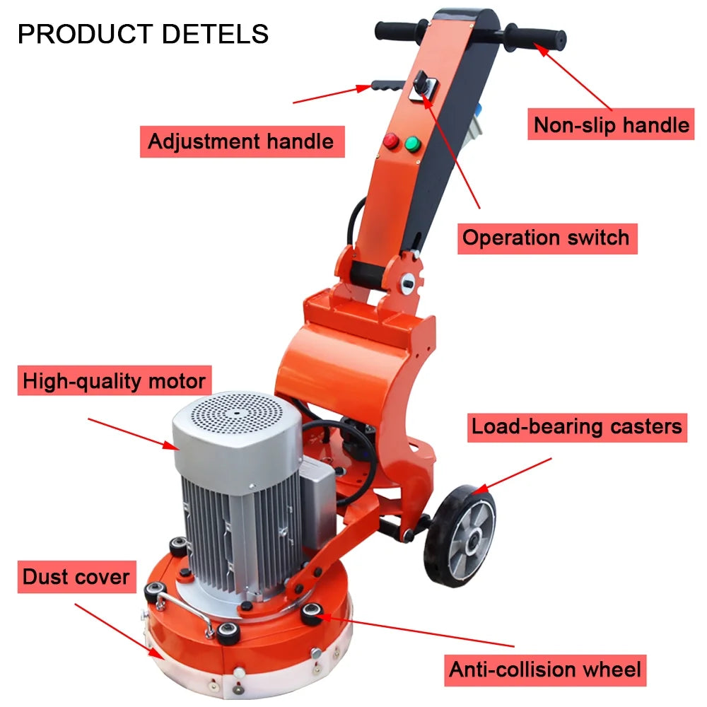 TECHTONGDA Floor Grinding and Trimming Machine Concrete Floor Grinder Polisher Machine Heavy Duty Hand-Push Concrete Grinding Machine 220V