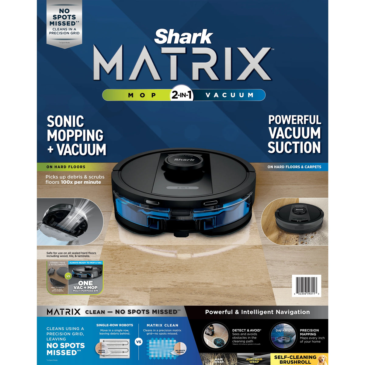 Shark? Matrix 2-in-1 Robot Vacuum & Mop with No Spots Missed on Carpets & Hard Floors, Home Mapping, RV2400WD