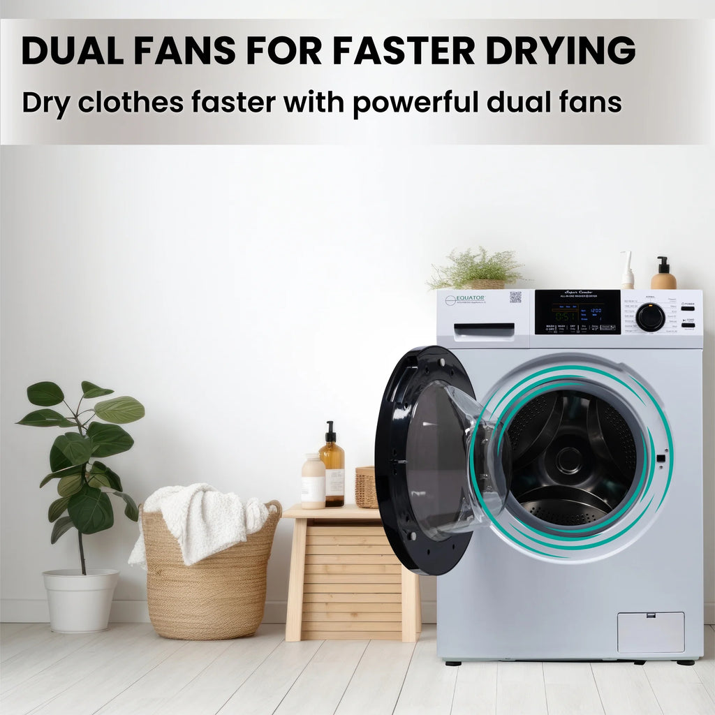 Equator Combination Washer Dryer Ventless/Vented Pet cycle 1.62cf/15lbs 110V with Adjustable legs