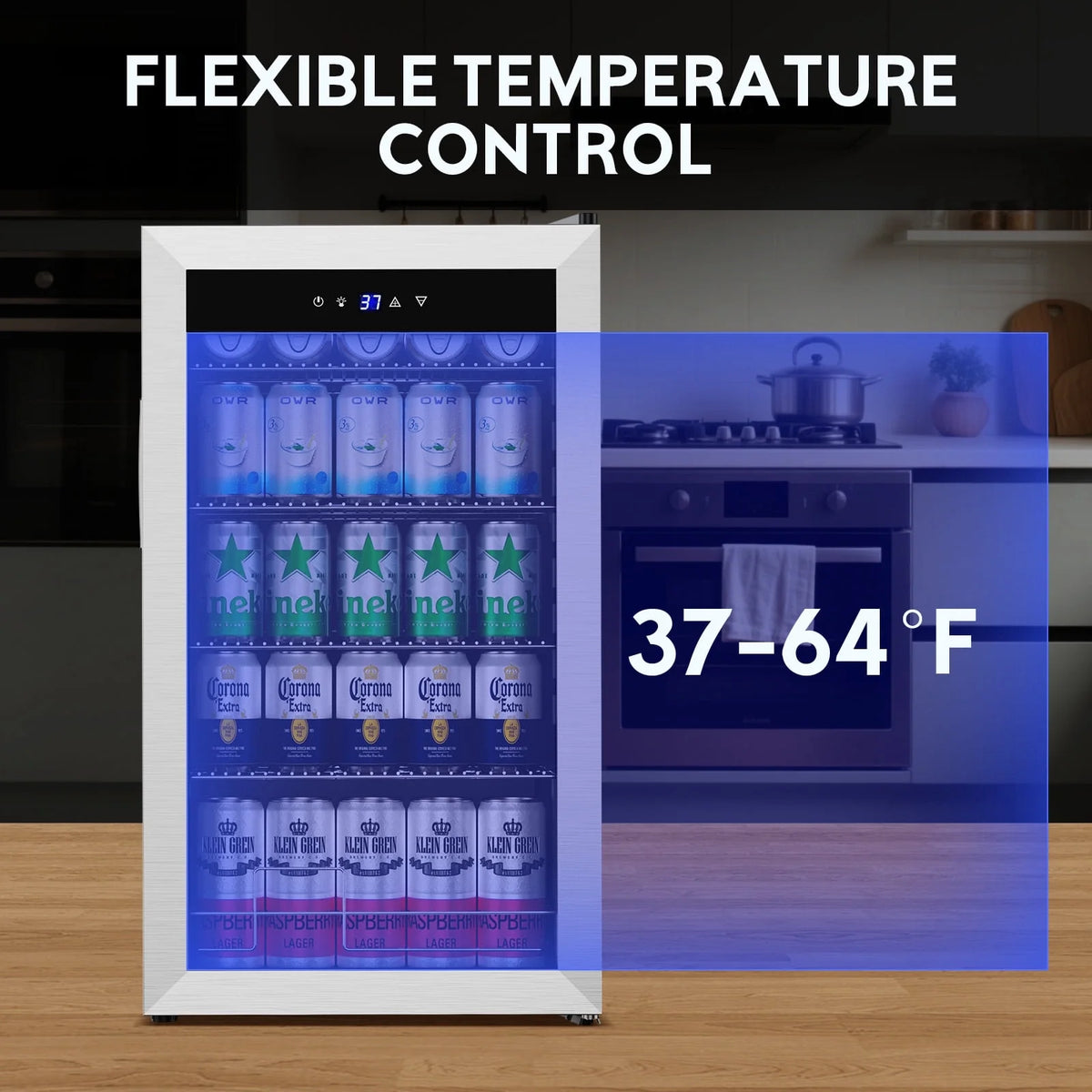 Nipus 17.52 inch Beverage Refrigerator Cooler,120 Cans Capacity with Glass Door for Soda Wine Beer, with Adjustable Removable Shelves, Black