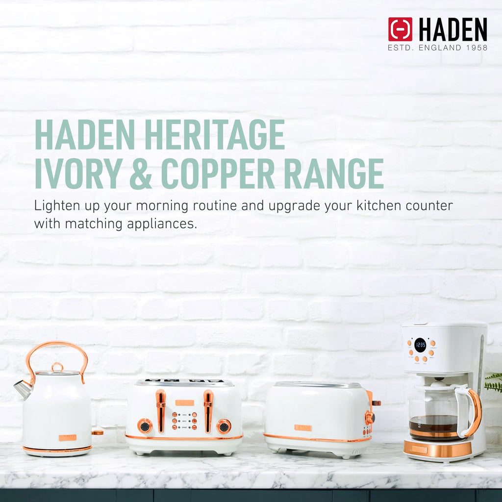 Haden Coffee Maker & Heritage 1.7 Liter Electric Kettle, Black & Chrome