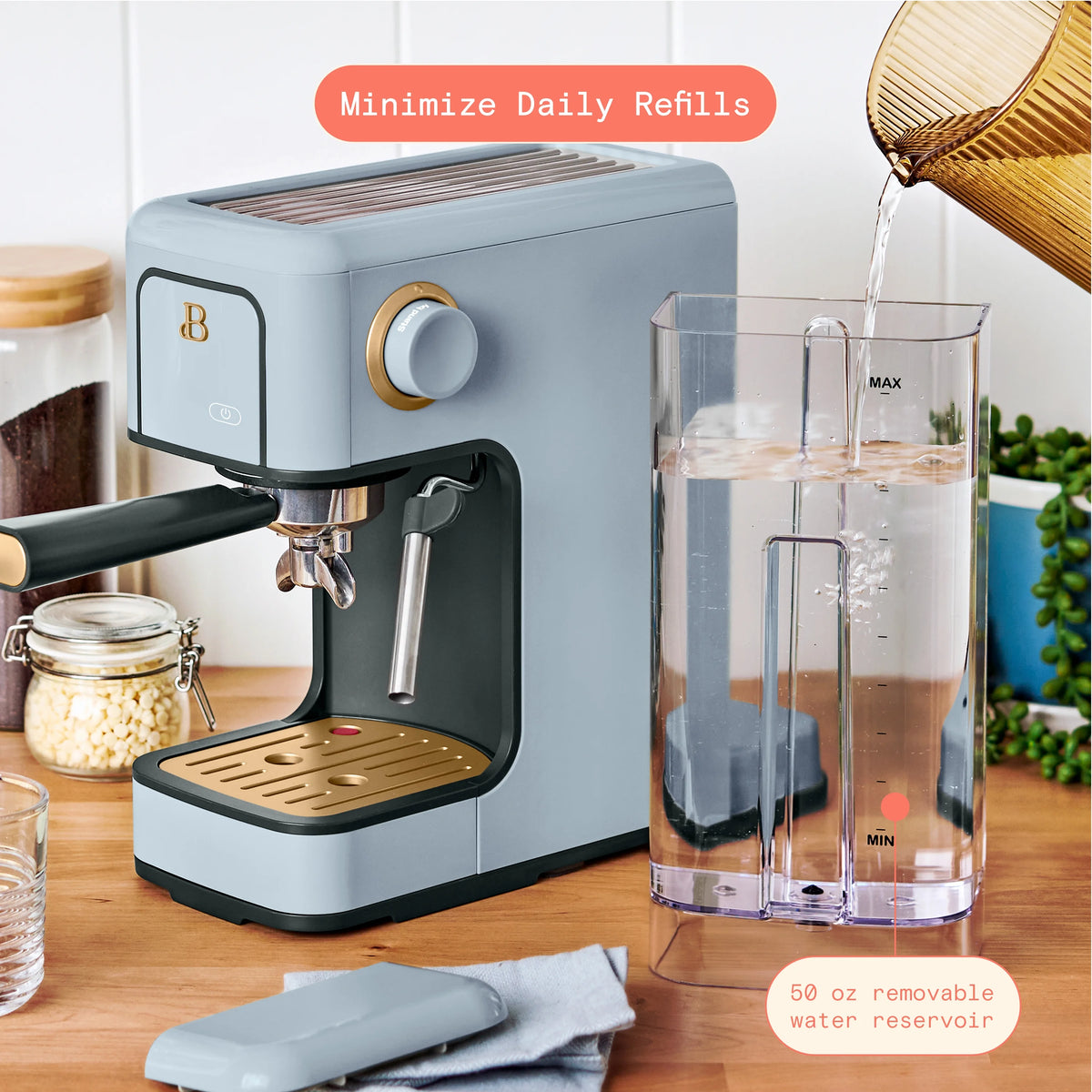 Beautiful Slim Espresso Machine with 20-Bar Pressure, Black Sesame by Drew Barrymore