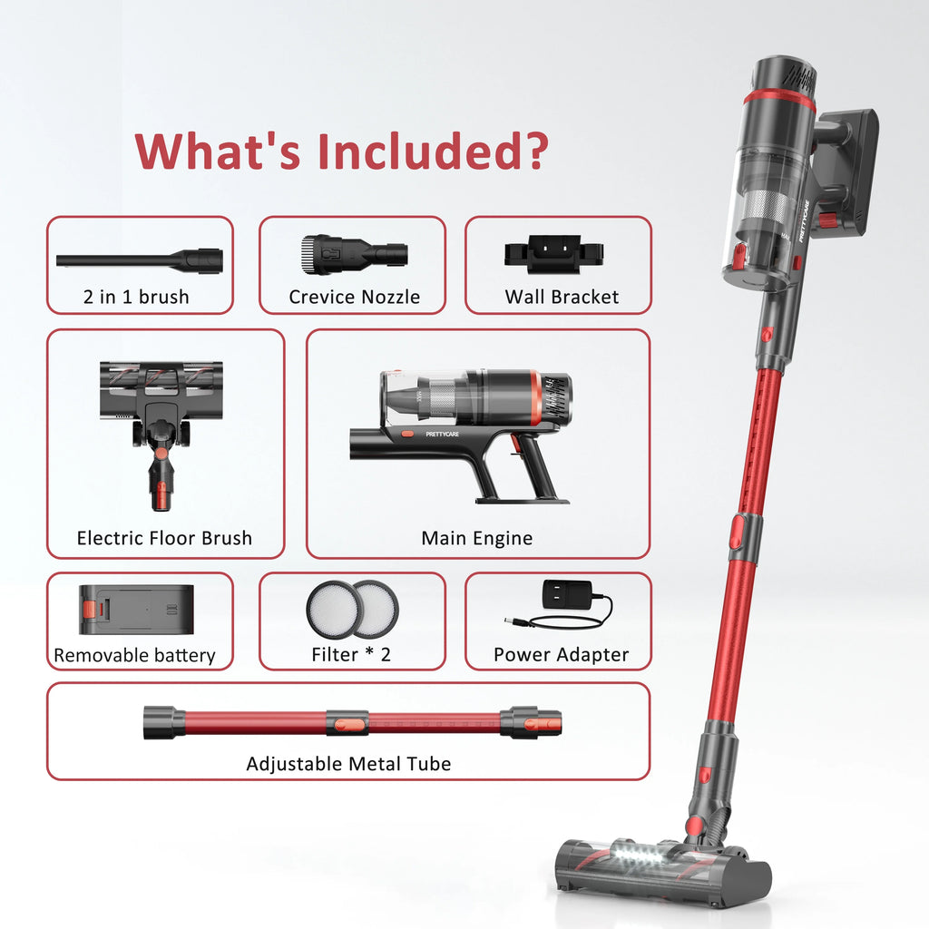 PrettyCare Cordless Vacuum Cleaner Lightweight Stick Vacuum 38kPa with 45min Runtime for Carpet Hard Floors Cleaner Pet Hair P2
