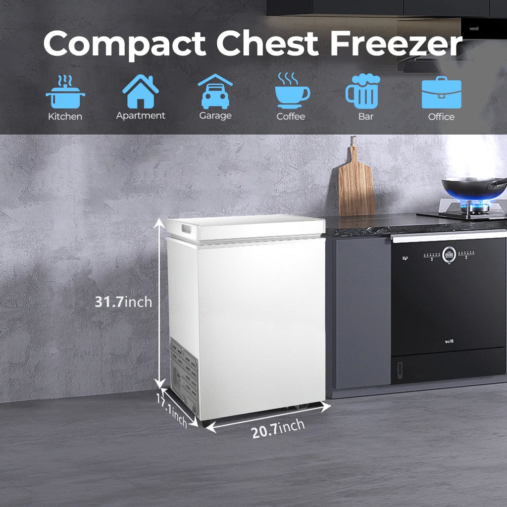 WAA 2.8 Cubic Feet Chest Freezer with Removable Basket Free Standing Top Open Door Compact Freezer with Adjustable Temperature for Home/Kitchen/Office/Bar (White)