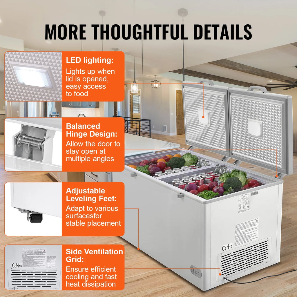 KFFKFF 19.8 Cu.ft / 561 L Small Top-Open Chest Freezer 4 Detachable Baskets, 7-Speed?Temperature Control Removable Storage Basket, Freestanding 6 Wheels