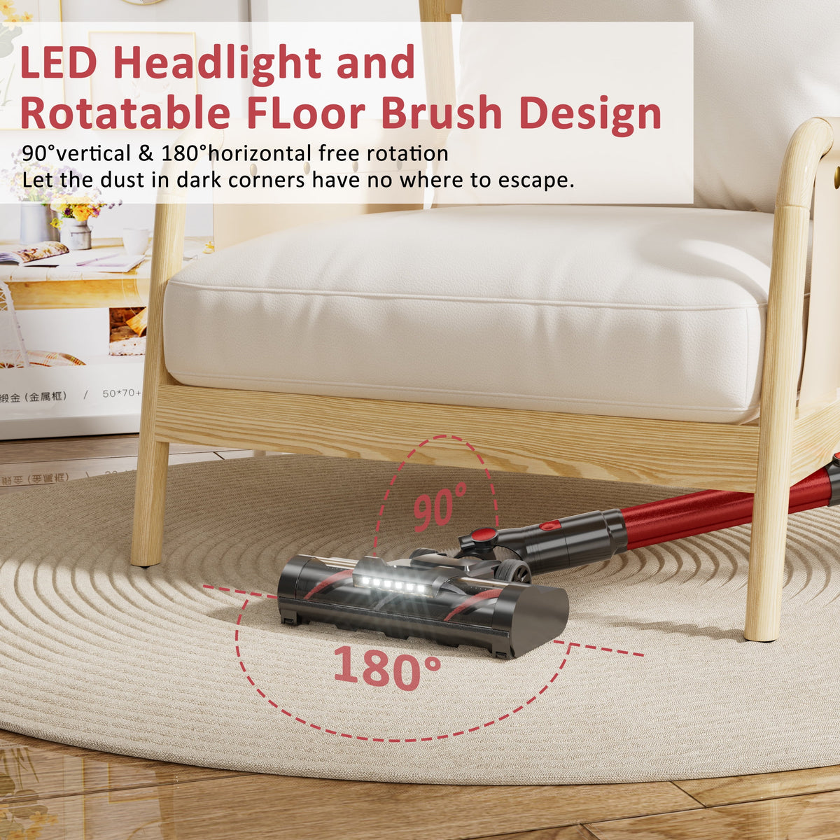 PrettyCare Cordless Vacuum Cleaner Lightweight Stick Vacuum 38kPa with 45min Runtime for Carpet Hard Floors Cleaner Pet Hair P2