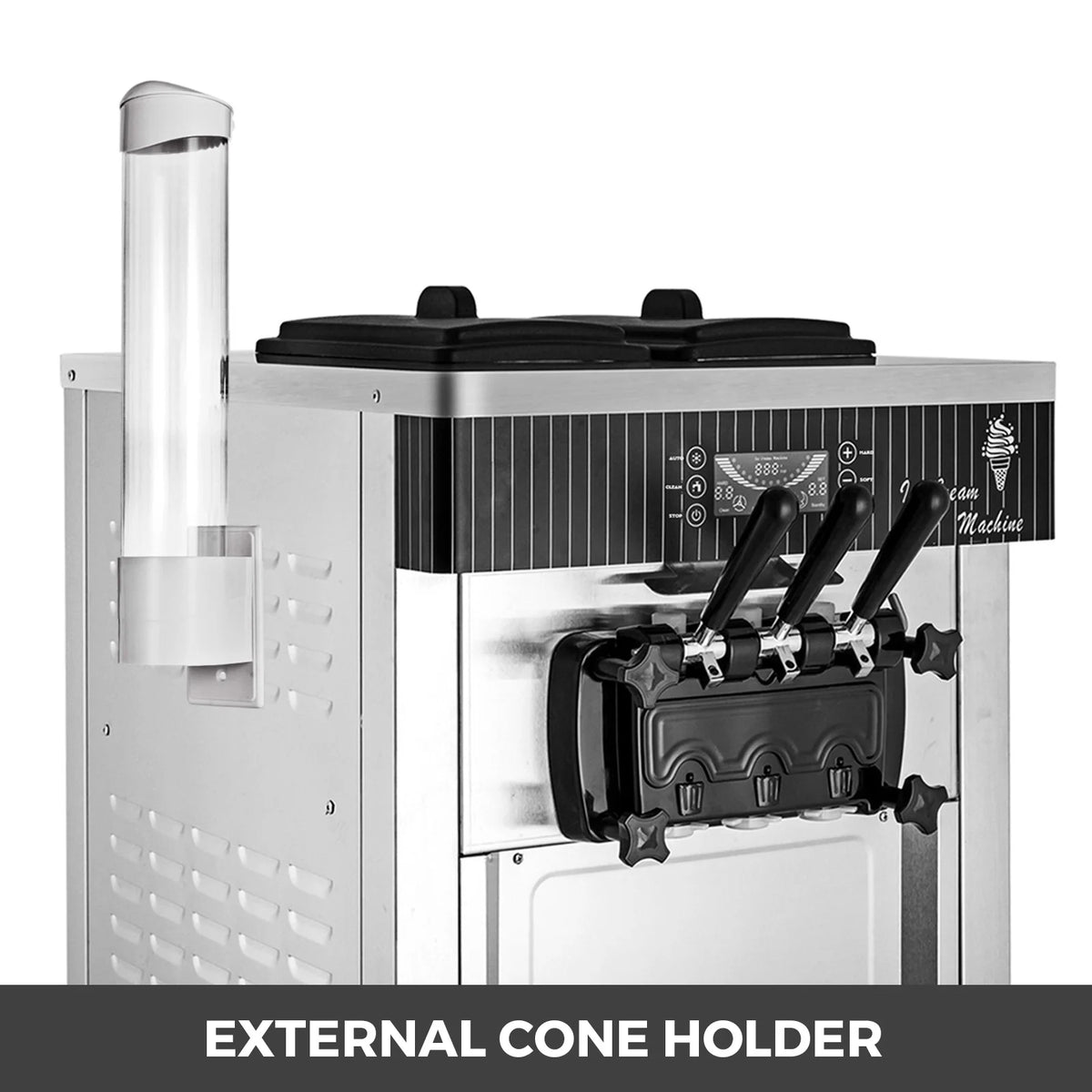 VEVOR Commercial Ice Cream Machine 20-28L/H Soft Serve with LED Display Auto Clean 3 Flavors 2200W,Silver