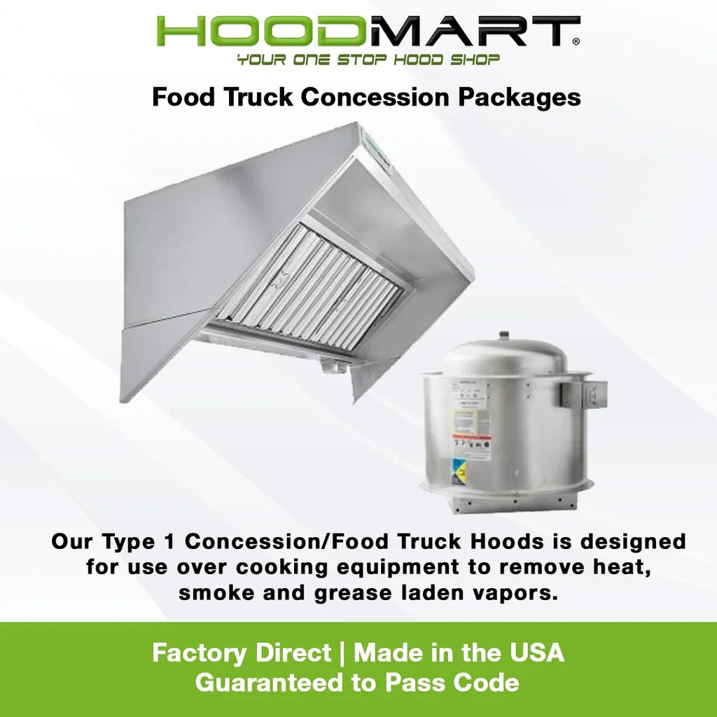 HOODMART UL/NSF 4' Concession Trailer Hood System for Food Truck | Commercial Range Hood with Direct Drive Exhaust Fan | Stainless Steel Kitchen Equipment with Install Kit Included