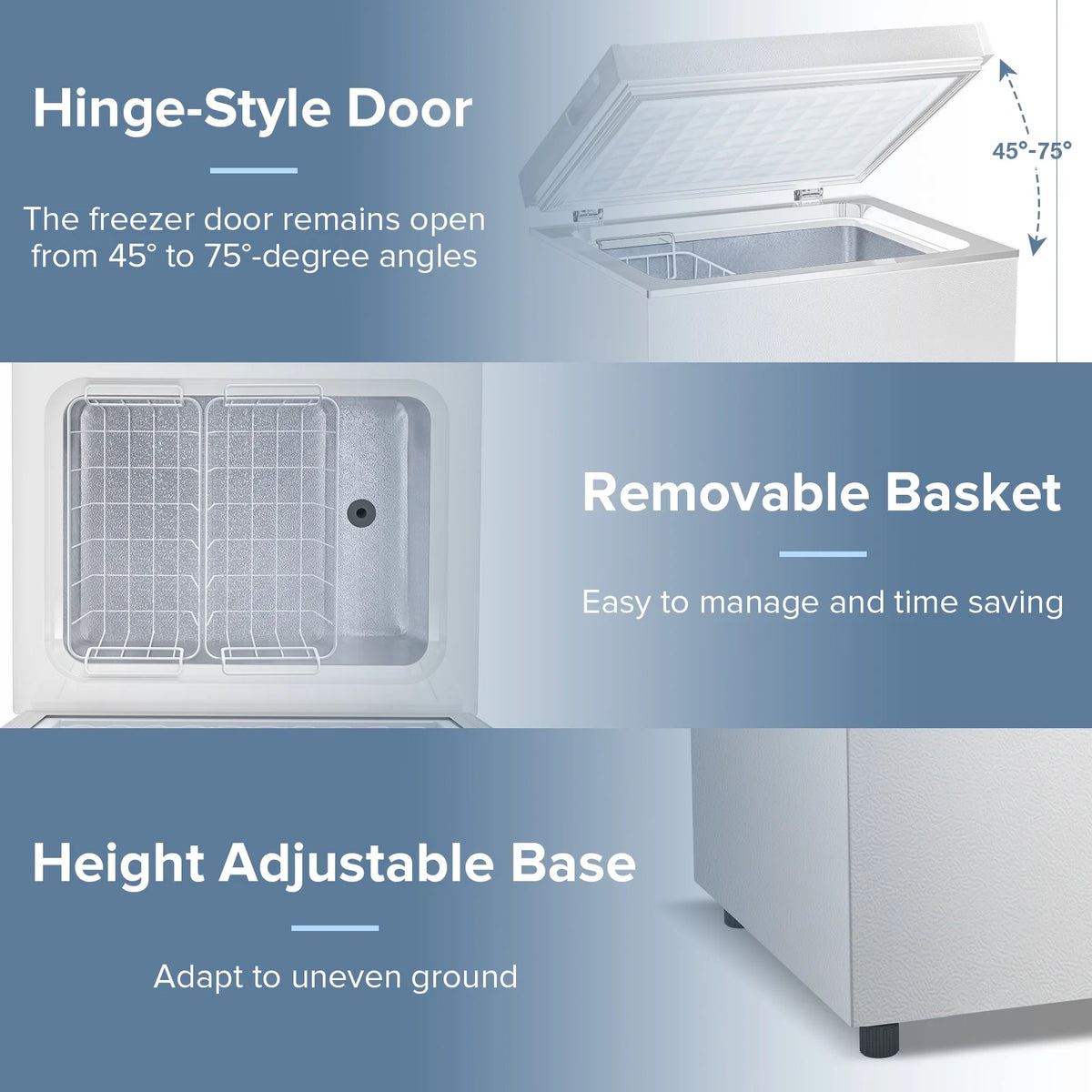 Auseo Mini Freezer Chest 3.5 cu ft,  Black Deep Freezer & Side Handle, Compact Freezer with 7 Gear Adjustable Temperature, Removable Storage Basket*2, Energy Saving