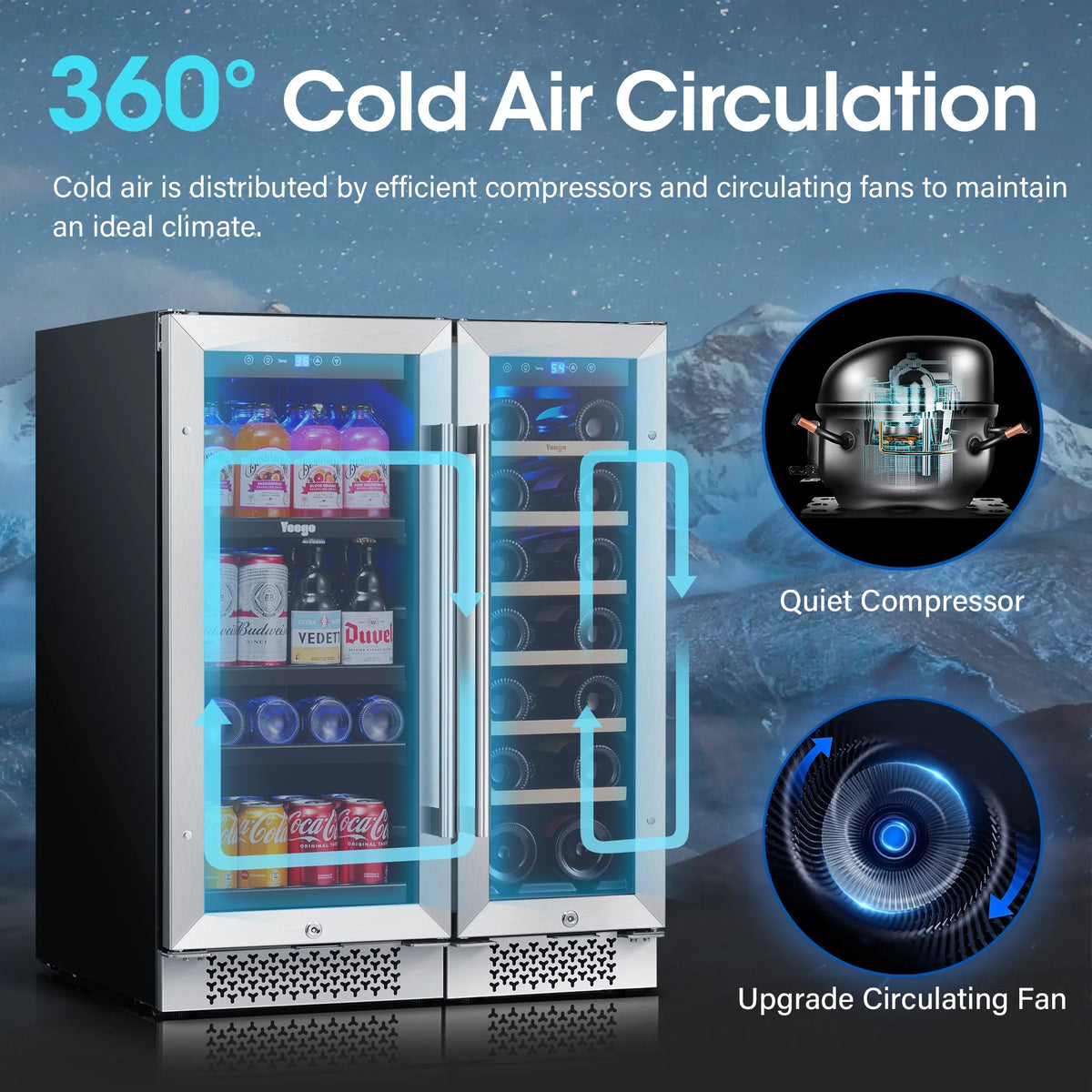 Yeego 30" Wine and Beverage Refrigerator,Two 15" Wine and Beverage Cooler Under Counter or Freestanding, Hold 33 Bottles and 80 Cans(Two Pack)