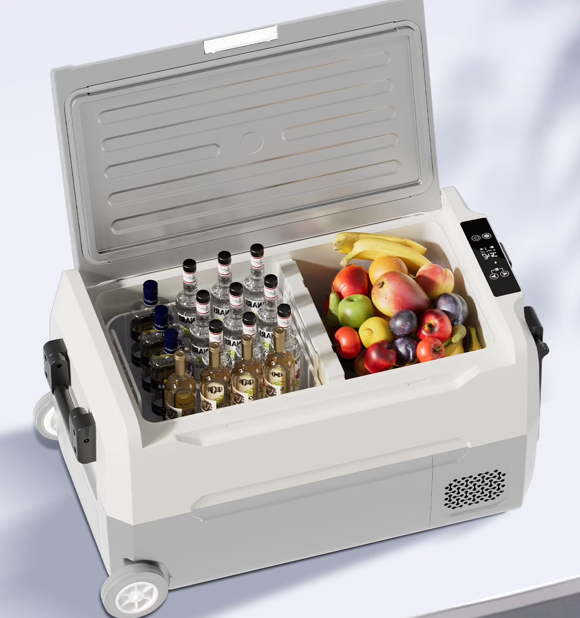 DISHUP 12V Portable Car Refrigerator, 53QT(50L) Electric Cooler with Dual Zone,DC & AC,Ideal for RV, Camping, Travel, Truck