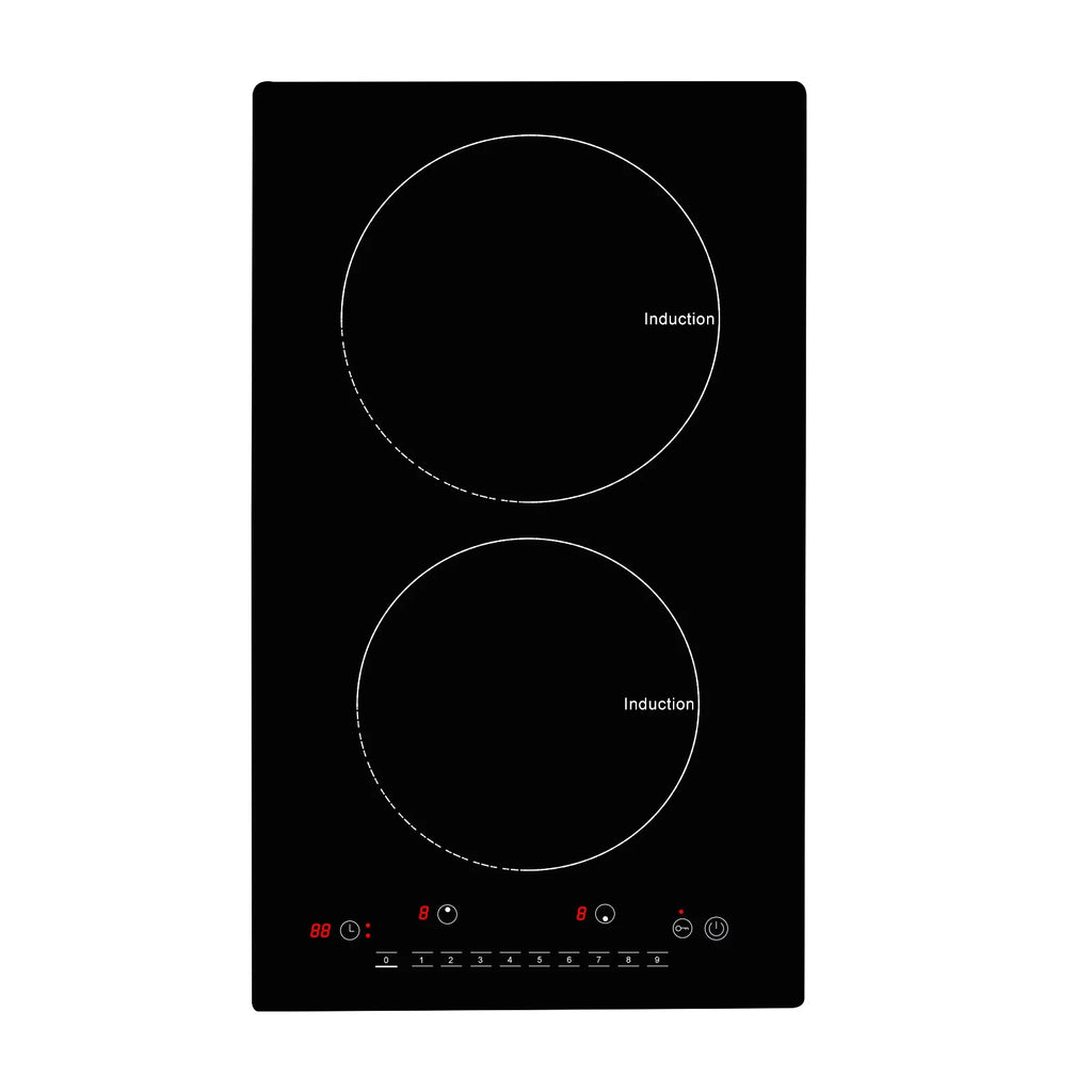 KFFKFF 12" Electric Cooktop, 1800W 2 Burners Ceramic Glass Stove Top Touch Control Built-in Magnetic Cooktop w/ 9 Heating Level Child Lock & Over-Temperature Protection
