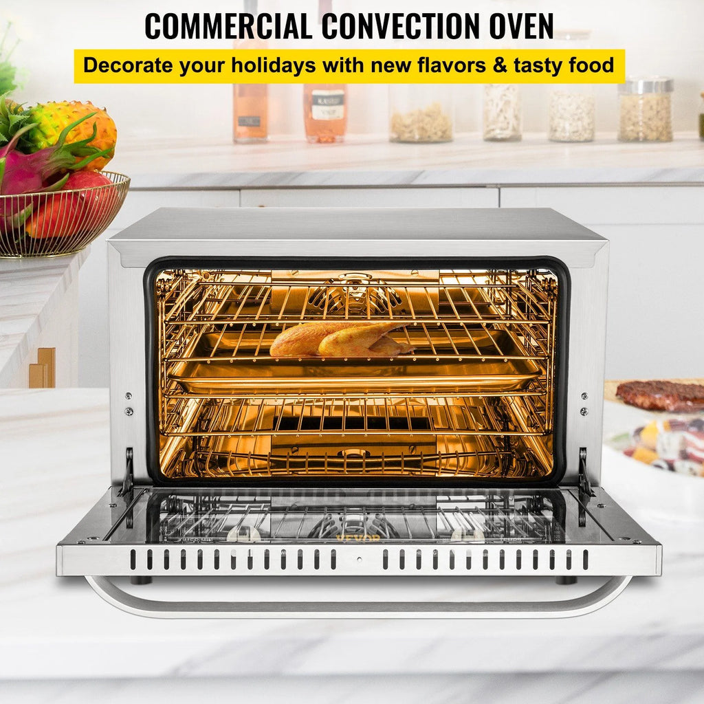 Commercial Convection Oven 47L/43Qt, Half-Size Electric Countertop Baking Oven, 1600W 4-Tier Toaster w/ Front Glass Door, Wire Racks, Tray, Bread Clip & Gloves, 120V ETL Listed