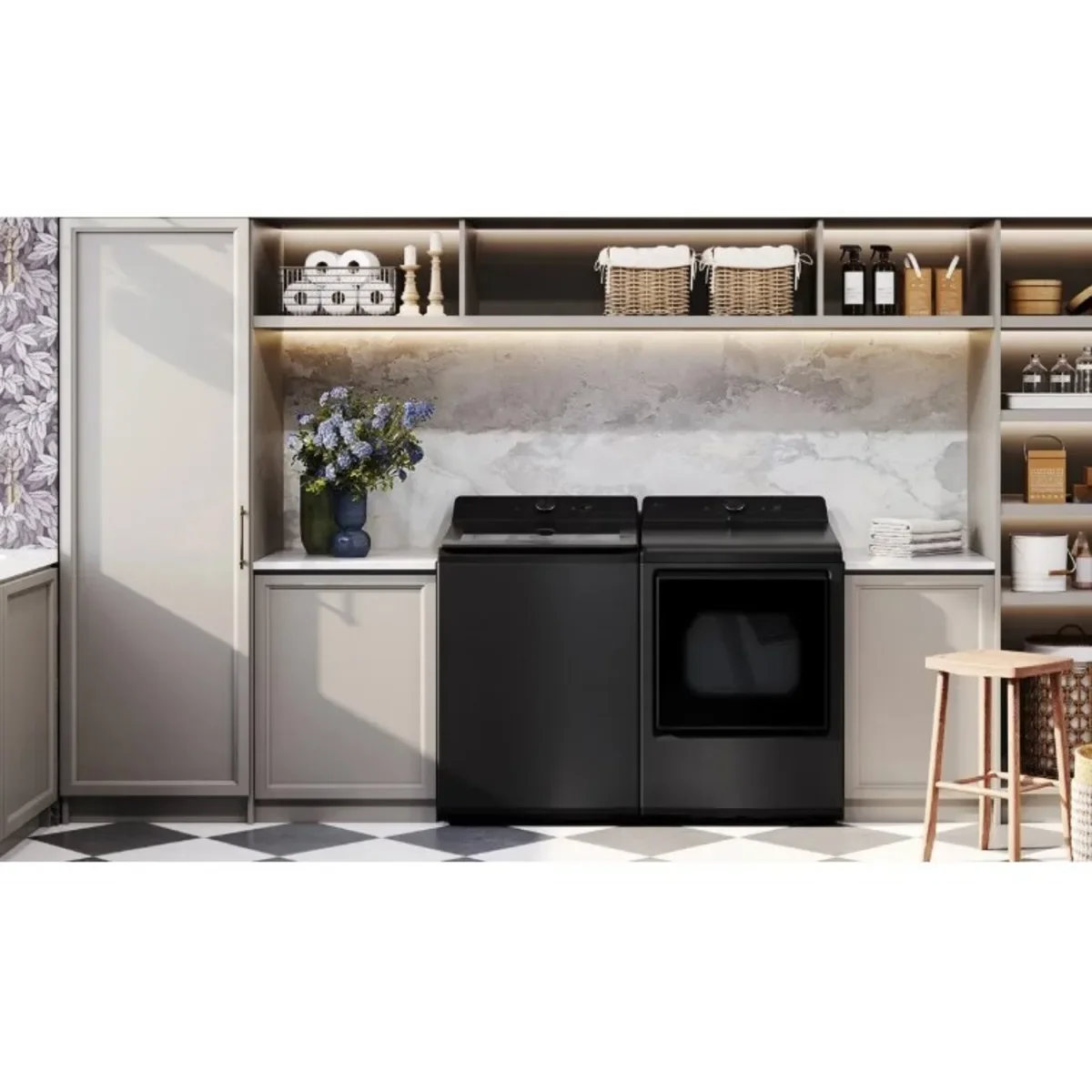 LG 27 Inch Rear Control Gas Dryer with 7.3 cu ft. Ultra Capacity, AI Sensor Dry, Quiet Operation in Black DLG8201L
