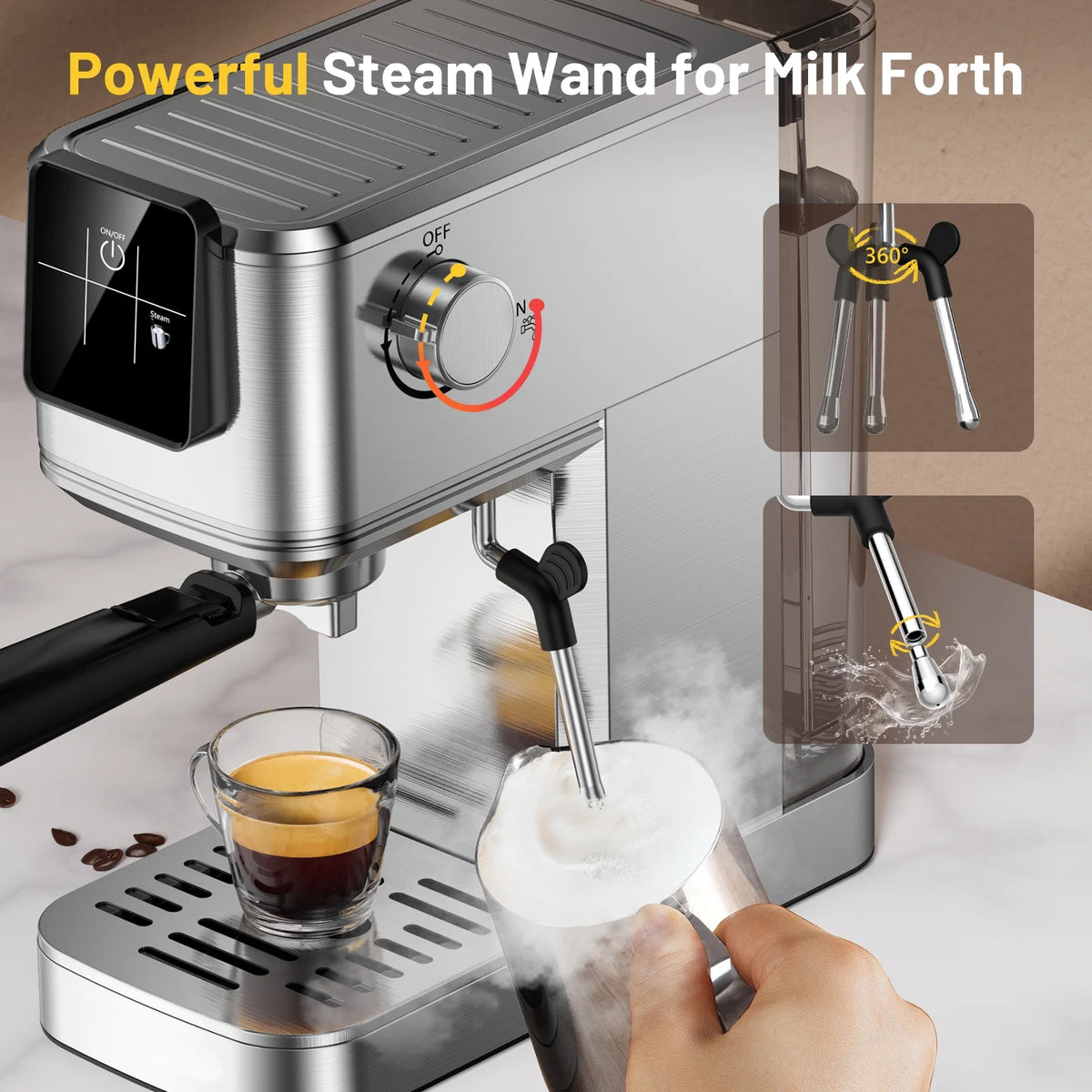 Espresso Machine 20Bar, Hot & Iced Coffee Machine with Rapid Cold Brew, Espresso Maker with Steam Wand, Touch Screen with 37oz Water Tank for Latte, Cappuccino, Gift for Coffee Lover