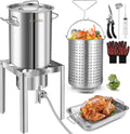 30QT Stainless Steel Turkey Fryer&Seafood Boil Pot with 55,000BTU Propane Burner for Outdoor Cooking of Turkey,Crab,Lobster and Shrimp