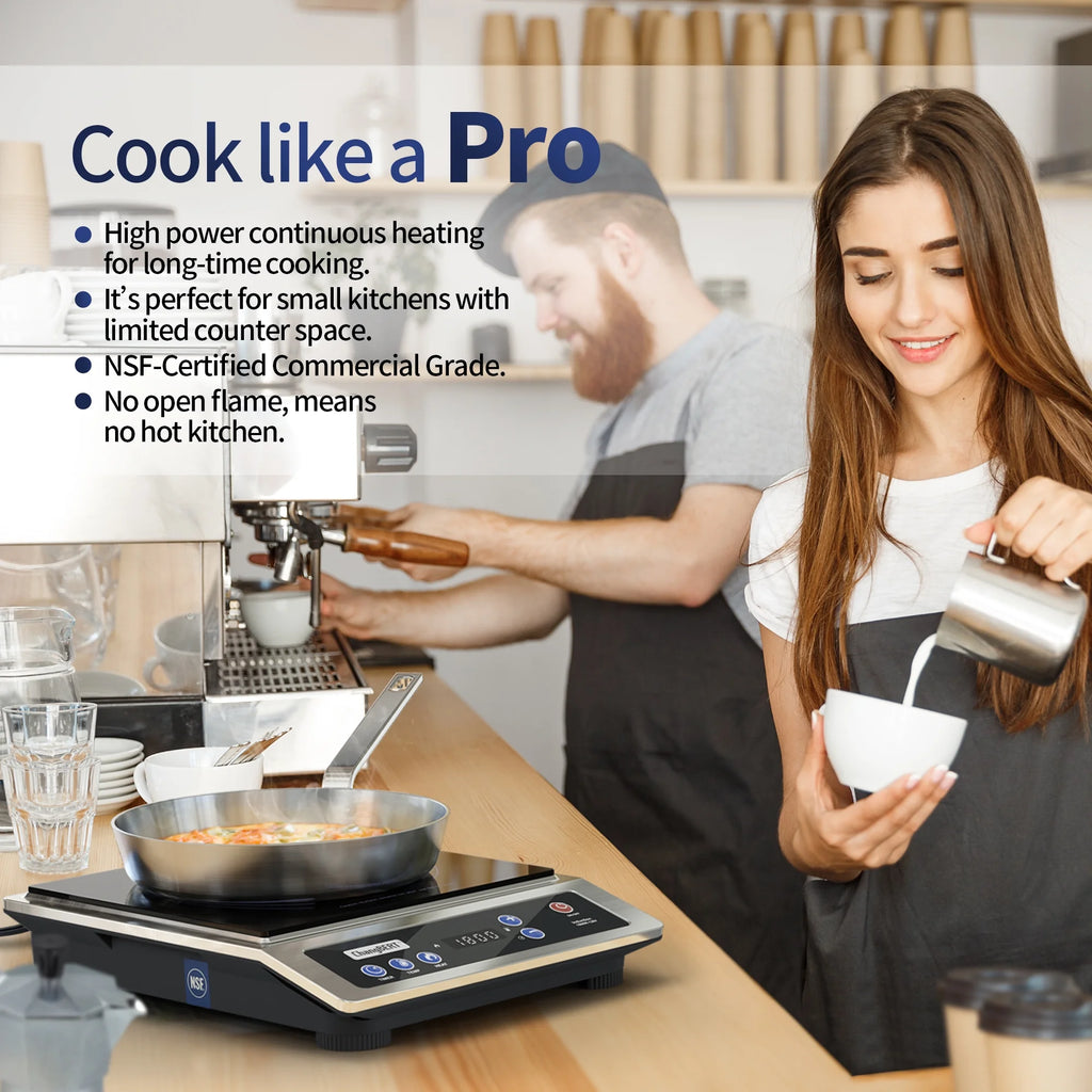 ChangBERT Induction Cooktop, Commercial Grade Portable Cooker, Large 8" Heating Coil, Premium Stainless Steel Countertop Burner 1800W, 10 Hours Timer