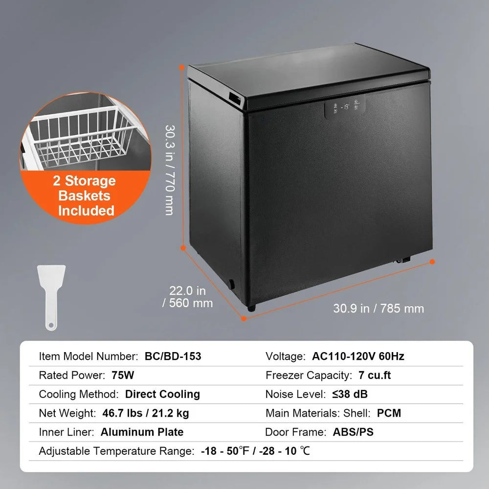 Choco Moon Large Capacity 14.5 Cu.ft Chest Freezer, 345L Storage, 4 Slide-Out Baskets, Lockable Lid, 8 Temp Control Levels, Energy-Efficient LED Lights, 6 Swivel Casters for Easy Mobility