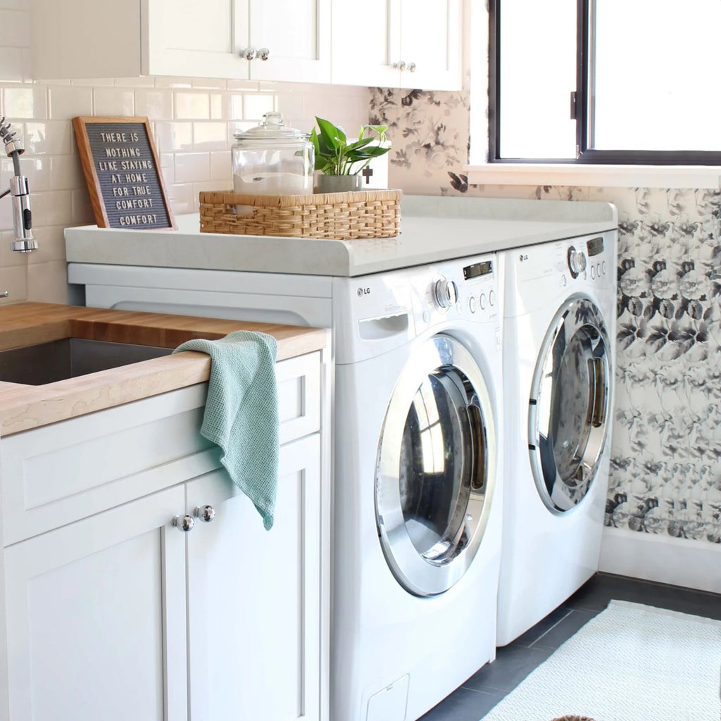 Kaboon Washer Dryer Countertop with Edge Rails, 27.5" x 54", Light Walnut