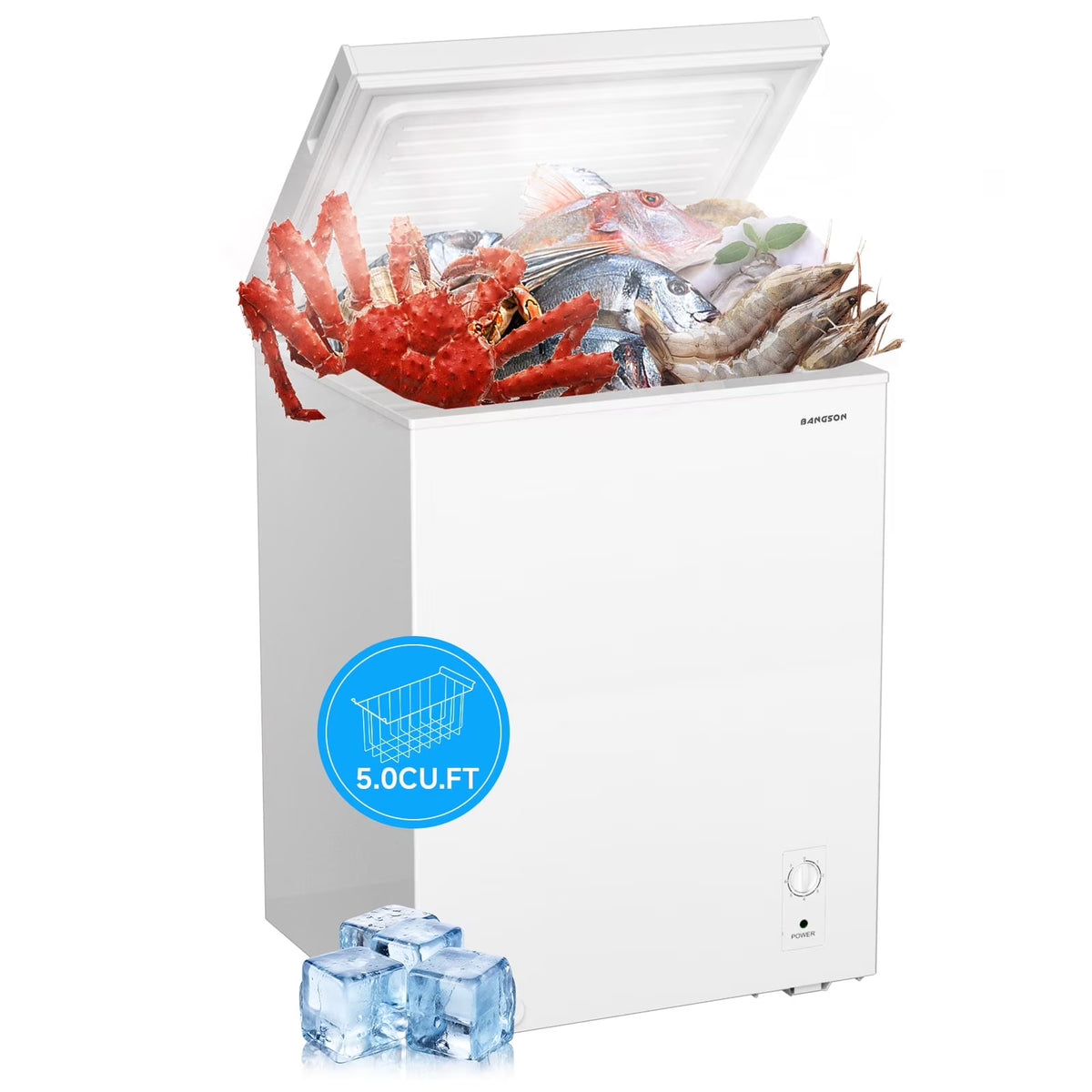 BANGSON Chest Freezer, Deep Freezer 5.0 Cu. Ft with Removable Basket, Adjustable Thermostat Mini Freezer, Ideal for Apartment/Kitchen/Office