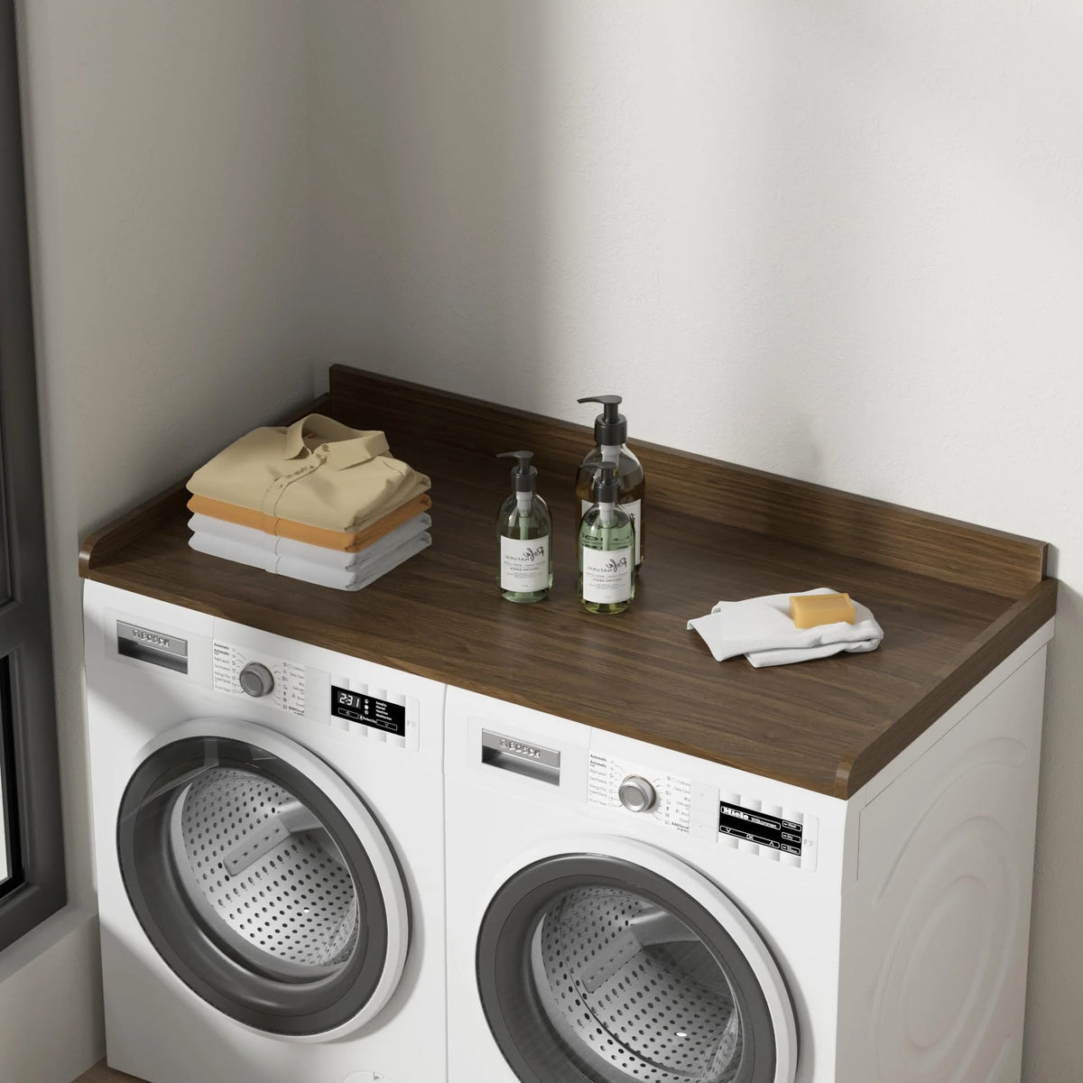Washer Dryer Countertop, Washer Dryer Topper, Solid Wood Washers and Dryers Countertop, 54" Width x 27.5" Depth Laundry Countertop for Laundry Room Organization and Storage, Walnut