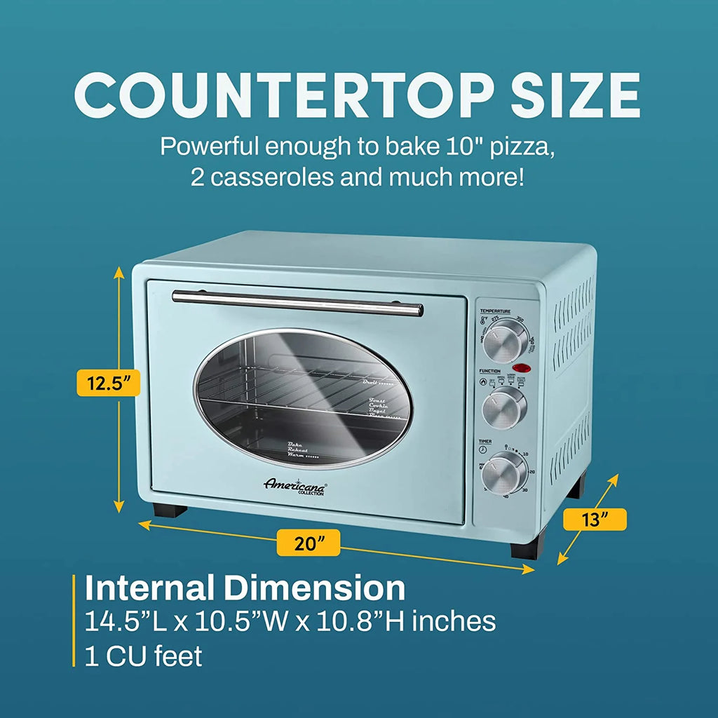 Elite Gourmet Americana by Elite ETO3300M Vintage 50��s Diner Retro Countertop Toaster oven, Bake, Broil, Toast, Fits 12�� Pizza, Temperature Control & Adjustable 60-Minute Timer 1500W, 8-slice, Mint