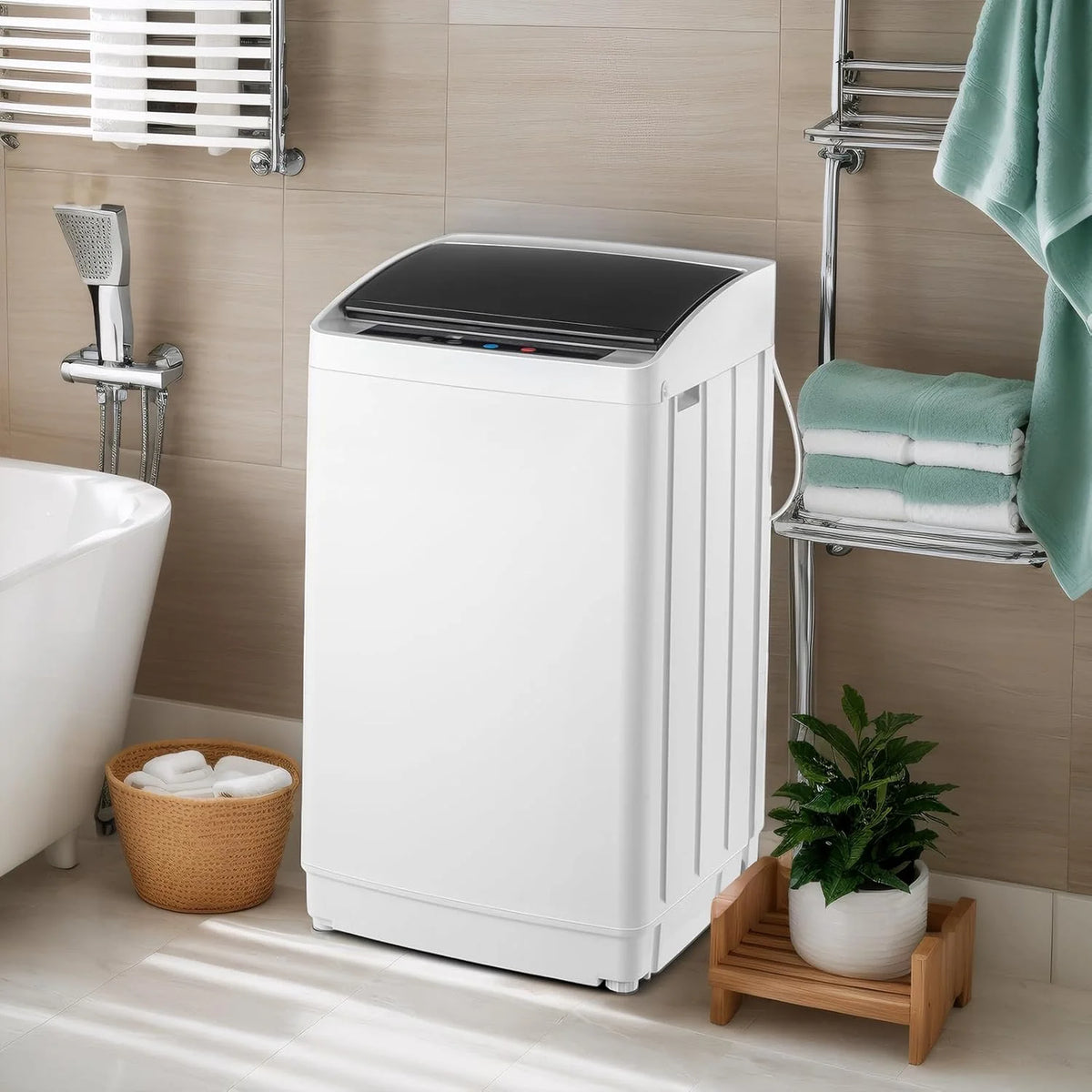VINGLI 25LBS Full-Automatic Electric Laundry Machine�� Portable Washing Machine with Stainless Steel Drum, 110V Compact Washer, Washer and Dryer Combo for Apartment, Dorms, RV, Grey