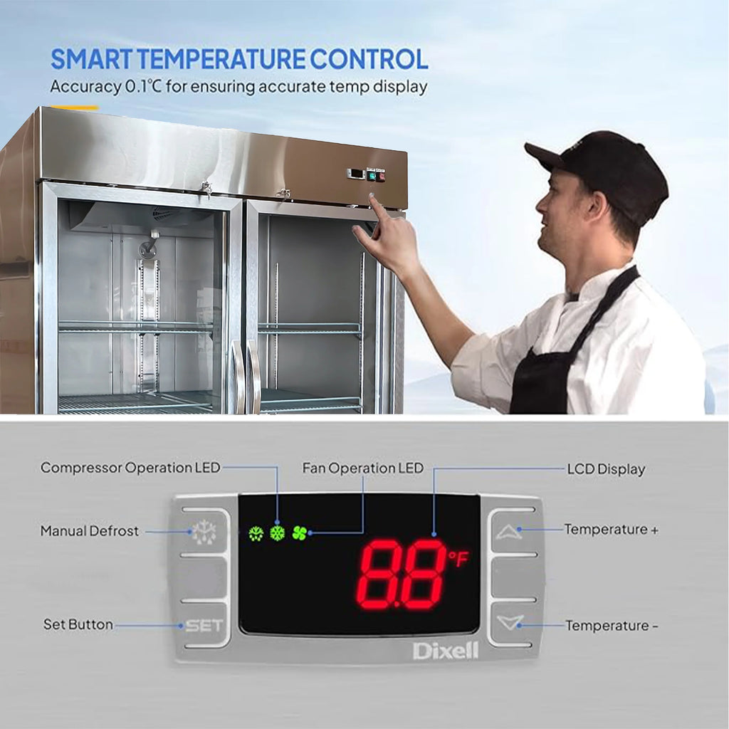 54 in. Commercial Freezer, Upright Reach-In Freezer 47 Cu.Ft. Stainless Steel, Auto-Defrost 2-Glass Door Freezer, NSF ETL