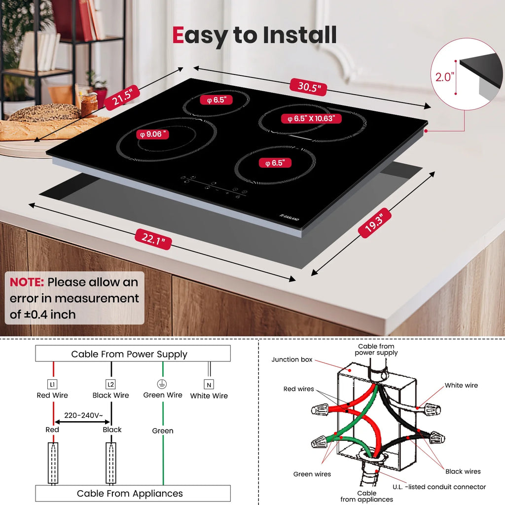 Gasland Chef 30" Built-in Electric Cooktop,4 Burners Ceramic Glass Ceramic Stove Top,240V