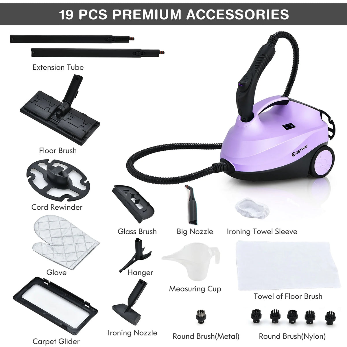 Costway 2000W Heavy Duty Steam Cleaner Mop Multi-Purpose W/19 Accessories Blue