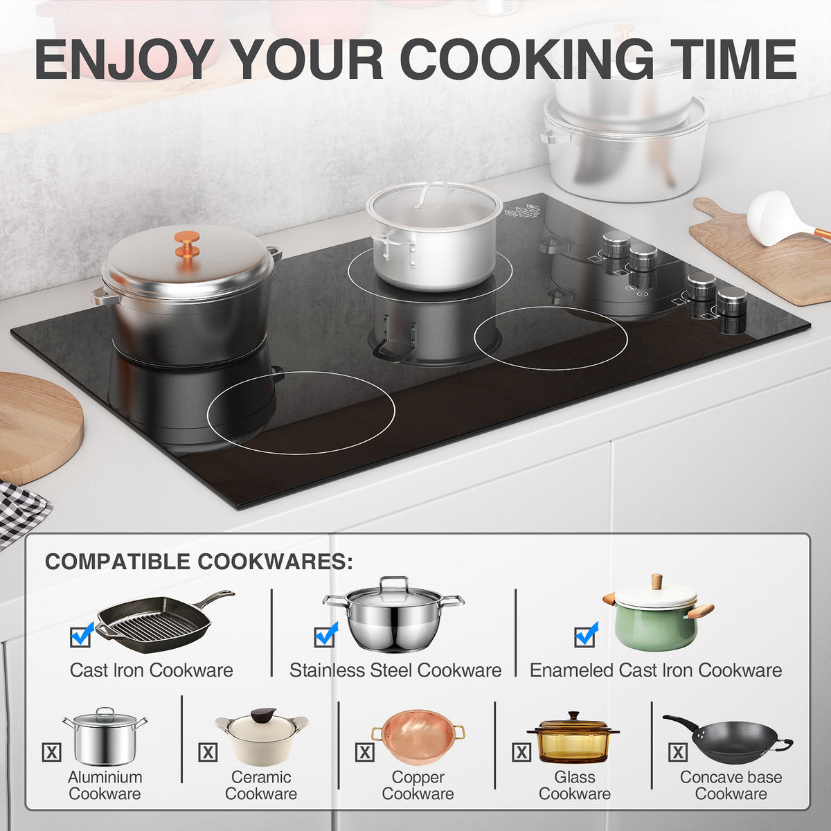 VBGK Induction Cooktop 30 inch 5 Burner Electric Hot Plate for Cooking Electric Induction Cooktop 240v, 99 Minutes Timer and Auto Shutdown Induction Burner,Child Lock