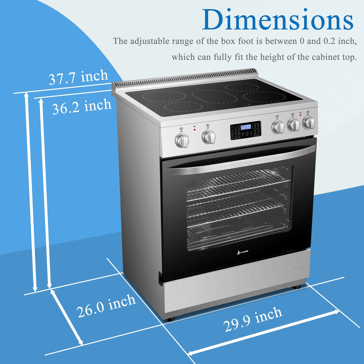 Lanbo 30 inch 5.9 CU.ft. Freestanding Electric Convection Range with Air Fry and Rotisserie, Electric cord or plug is not included