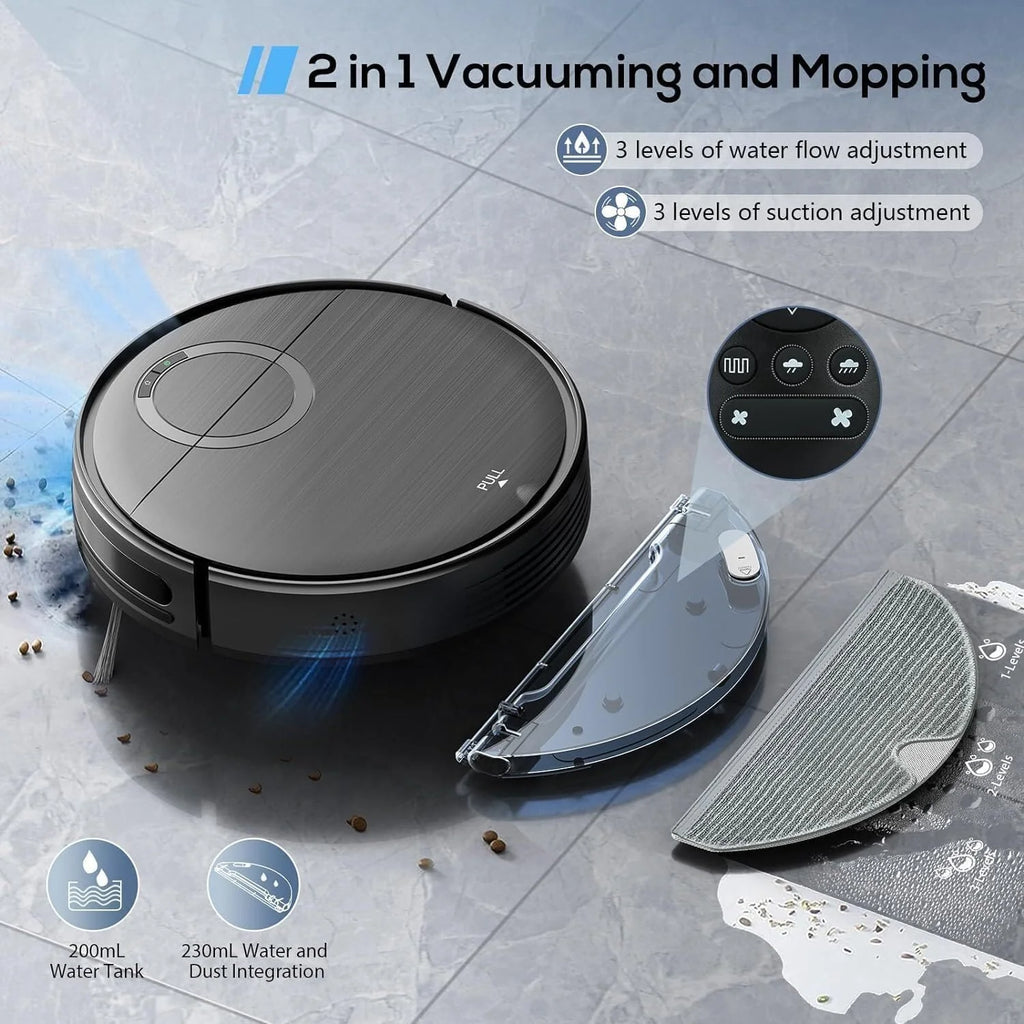 ONSON Robot Vacuum and Mop Combo, 2 in 1 Mopping Robotic Vacuum with Schedule, App/Bluetooth/Voice, Max Suction 2000Pa, Self-Charging Robot Vacuum Cleaner 04