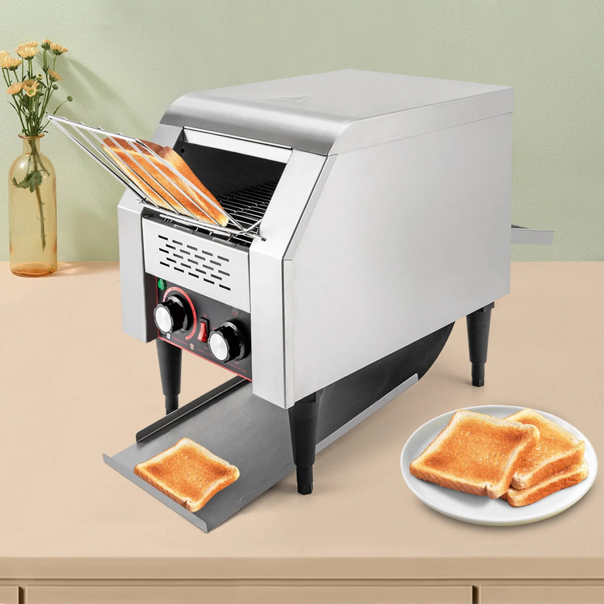 High Efficiency Commercial Conveyor Toaster with 7 Speeds and 3 Modes, 150-450 Slices per Hour, Ideal for Cafes, Buffets, and Coffee Shops