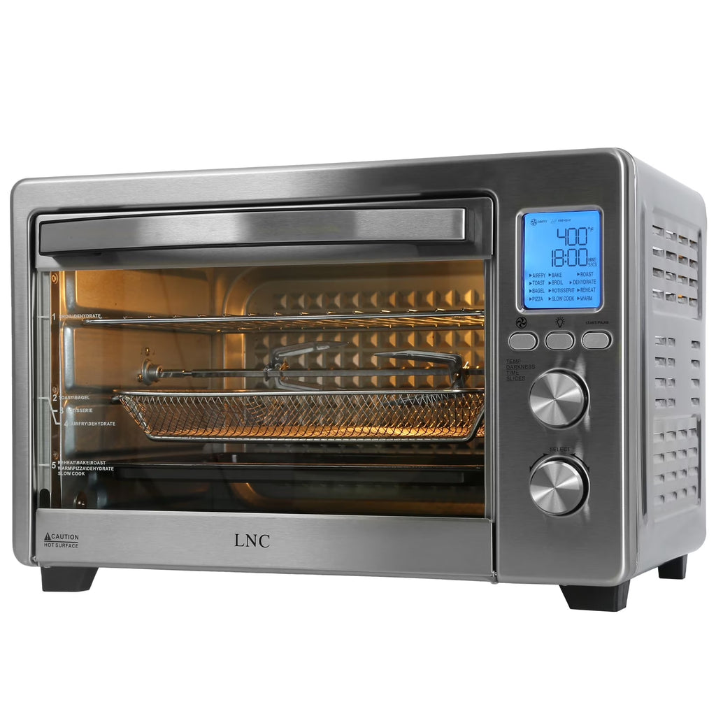 LNC  12-In-1 Large 34QT Countertop Toaster Oven Convection Rotisserie Air Fryer - 19.5" L x 15" W x 12.5" H Silver