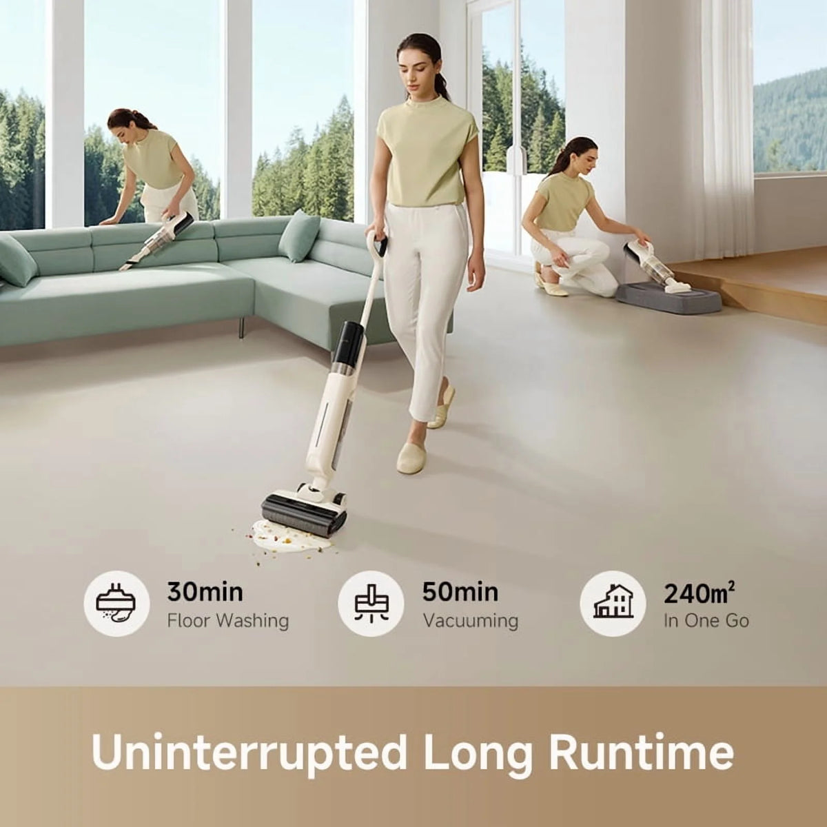 MOVA K30SE Wet Dry Vacuum,180��Flat Reach Floor Mop,Self Dual-Edge Cleaning,18000 Pa Suction