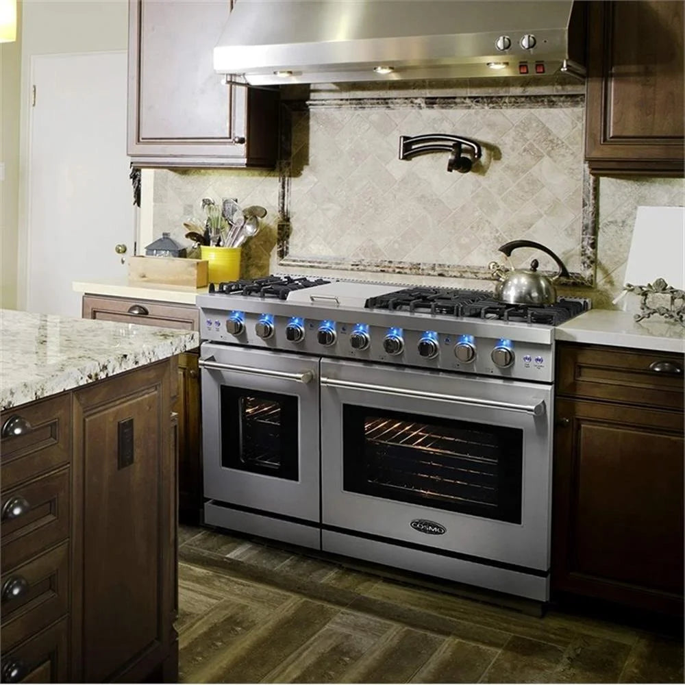 Cosmo 48" Double Oven Gas Range & Dishwasher & French Door Refrigerator Set