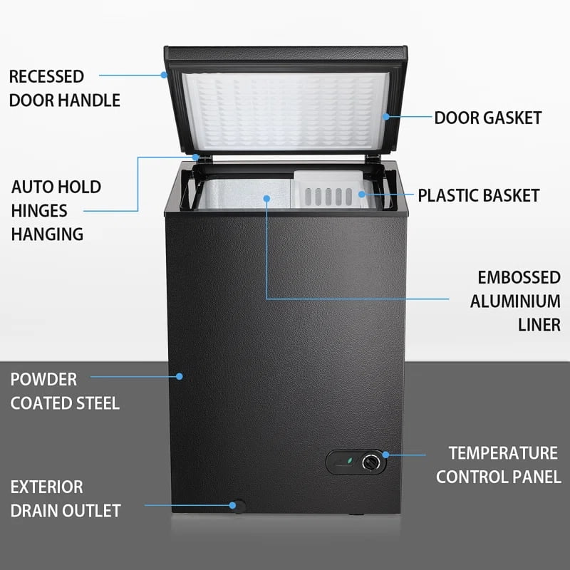 KNDKO 3.5cu.ft Compact Chest Freezer, Mini Freezer with Adjustable Temperature, 2 Removable Baskets, Top Open Door, Energy Saving, Black
