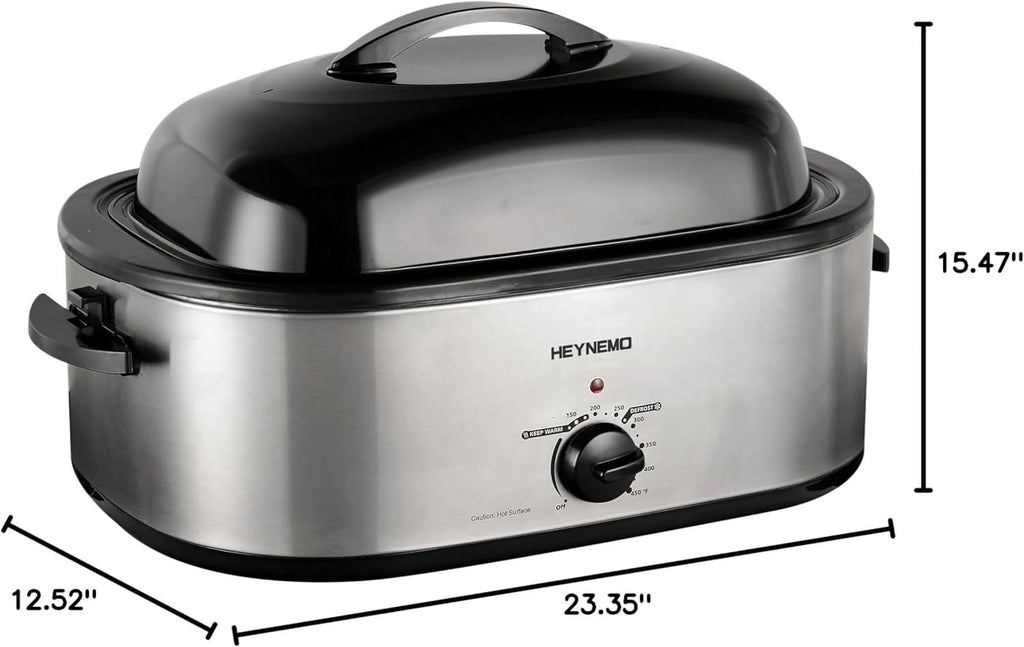 18 Quart Electric Roaster Oven, Turkey Roaster Electric, Roaster Oven Buffet, Selfbasting Lid, Removable Pan, Full-Range Temperature Control Cool-Touch Handles, White Body, Black Lid