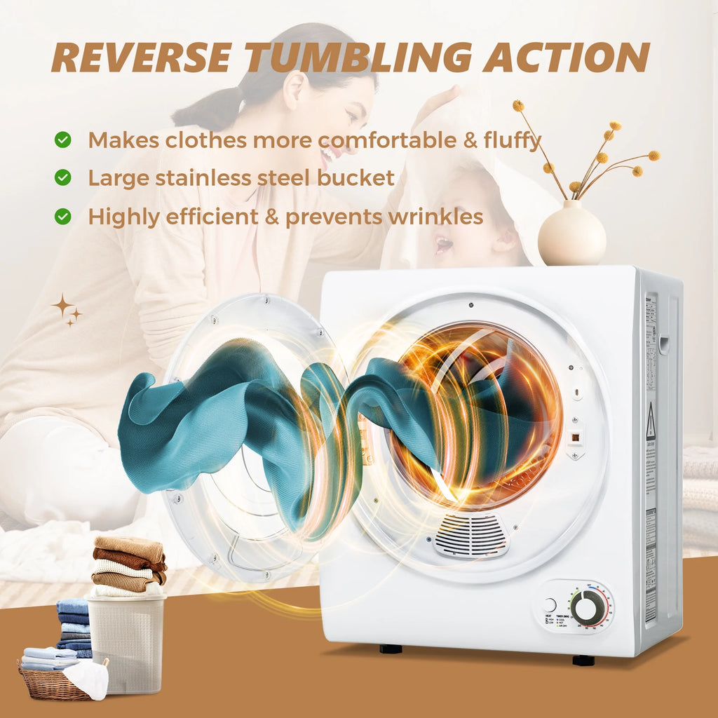 EUHOMY 1.5 Cu.Ft Portable Clothes Dryer 850W Front Load with 200 Minute Timer for Apartment Home DOE Certified, White