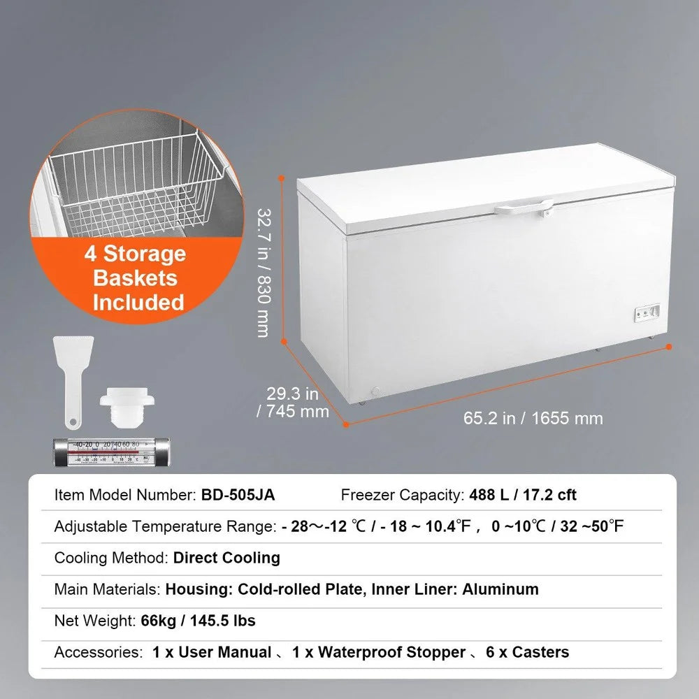 Choco Moon Large Capacity 14.5 Cu.ft Chest Freezer, 345L Storage, 4 Slide-Out Baskets, Lockable Lid, 8 Temp Control Levels, Energy-Efficient LED Lights, 6 Swivel Casters for Easy Mobility