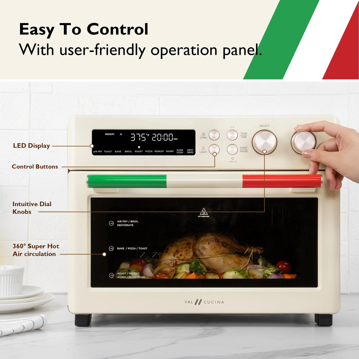 VAL CUCINA 10-IN-1 AIR FRYER TOASTER OVEN -  BRUSHED STAINLESS STEEL