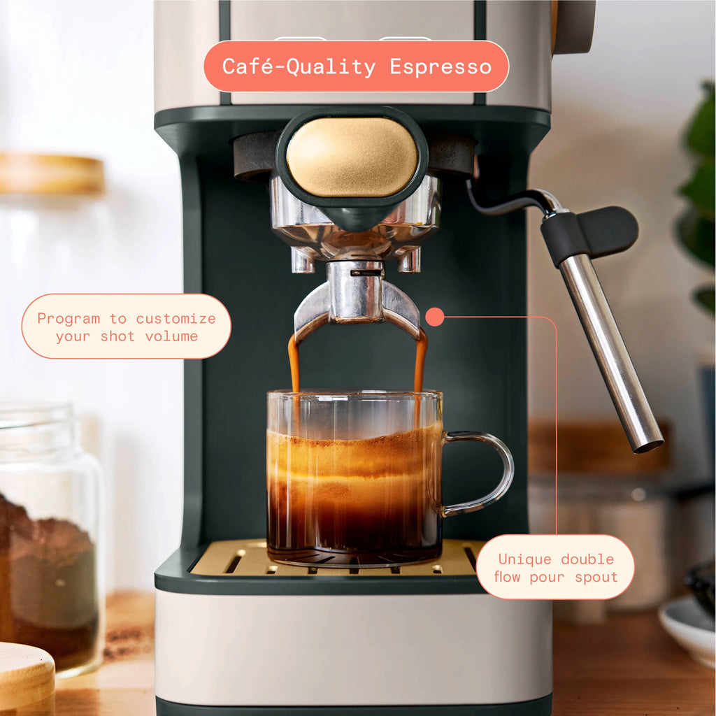 Beautiful Slim Espresso Machine with 20-Bar Pressure, Black Sesame by Drew Barrymore