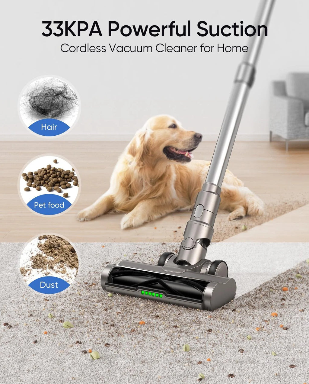 MOOSOO Stick Vacuum Cleaner 30Kpa Strong Suction with LED Curved Display, Portable Lightweight Vac for Hard Floor, Carpet, Pet Hair