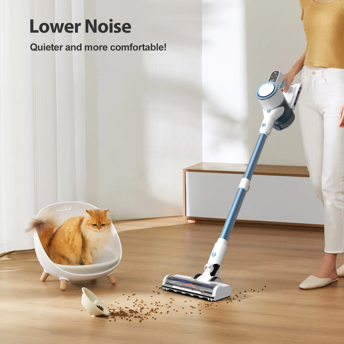Lazyswan Cordless Vacuum, 250W 23KPa Stick Vacuums for Pet Hair/Carpet, 45 Min Runtime, LED Touch Screen, 1.2L Dust Cup, Lightweight