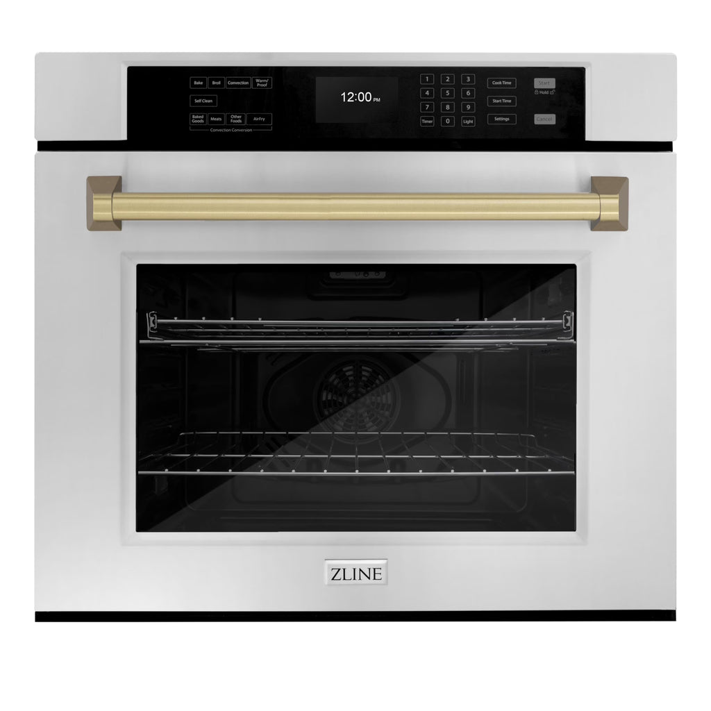 ZLINE 30 in. Autograph Edition Professional Convection Single Wall Oven with Air Fry and Self Clean in Stainless Steel with Champagne Bronze Handle (WASZ-30-CB)