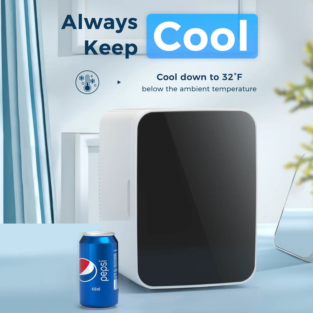 ?FREE VILLAGE Compact Mini Fridge, 10L Portable Small Refrigerator, 2.6 Gal Mini Fridge with AC/DC Adapters, Small Cosmetics Cooler for Beverage, Food, Makeup, Bedroom, Office, Dorm, White