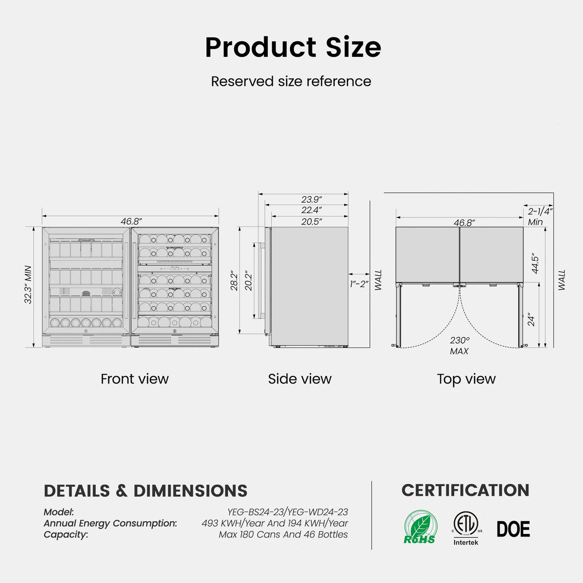 Yeego 30" Wine and Beverage Refrigerator,Two 15" Wine and Beverage Cooler Under Counter or Freestanding, Hold 33 Bottles and 80 Cans(Two Pack)