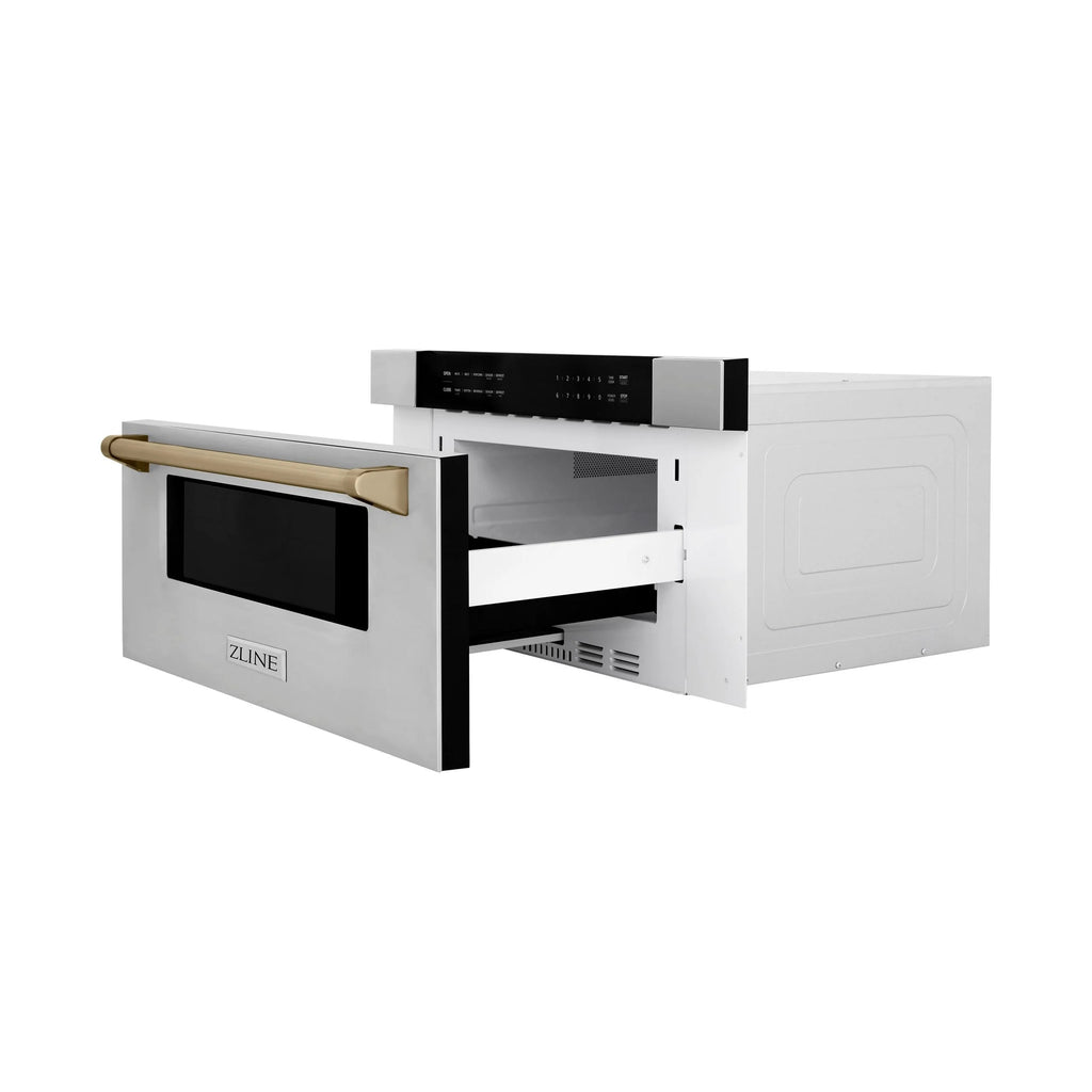 ZLINE Autograph Edition 30" 1.2 cu. ft. Built-In Microwave Drawer in Stainless Steel with Gold Accents